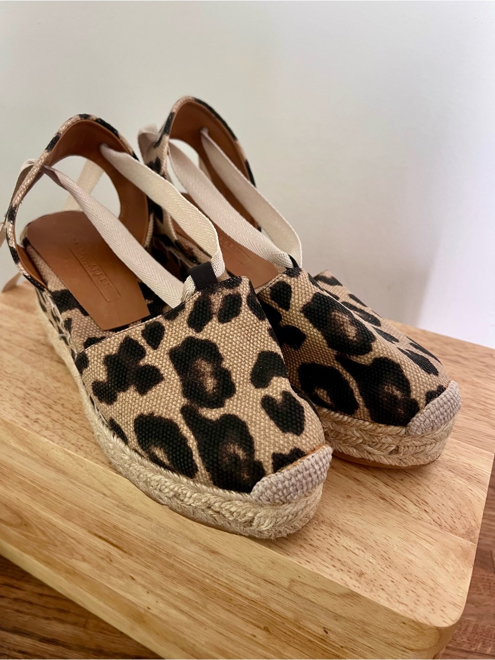 Ralph Lauren Collection Leopard Print Canvas Espadrille Wedge Wrap.